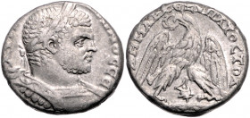 RÖMISCHES REICH, Caracalla, 198-217, AR Tetradrachme, Phoenicia, Stadt Tyros. Belorb. Panzerbüste r. Rs.Adler steht r., blickt l. mit Kranz, unten Mur...