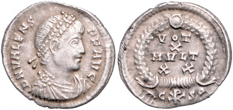 RÖMISCHES REICH, Valens, 364-378, AR Siliqua (367-375), Zweig C+Sq =Konstantinop...