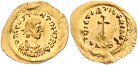 BYZANTINISCHES REICH, Tiberius II. Constantinus, 578-582, AV Tremissis CONOB =Konstantinopel. Büste mit Diadem r. Rs.Kreuz. 1,5g.
GOLD, Rs.kl.Kr., ss...
