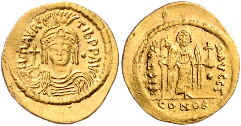 BYZANTINISCHES REICH, Mauricius Tiberius, 582-602, Leichtgewichtiger AV Solidus ...