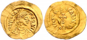 BYZANTINISCHES REICH, Phocas, 602-610, AV Tremissis CONOB =Konstantinopel. Diad. Büste. Rs.Kreuz. 1,46g.
GOLD, Knickspur, ss
Sear 634; Sommer 9.21