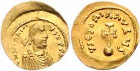 BYZANTINISCHES REICH, Heraclius, 610-641, AV Semissis, Konstantinopel. Diad. Büste r. Rs.Kreuz auf Globus. 2,22g.
GOLD, ss-vz
Sear 785; MIB 72; Somm...