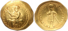 BYZANTINISCHES REICH, Isaac I., 1057-1059, AV Histamenon Nomisma =Scyphat, Konstantinopel. Christus thronend v.vorn. Rs.Kaiser mit aus Scheide gezogen...