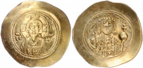 BYZANTINISCHES REICH, Michael VII., 1071-1078, AV Histamenon Nomisma =Scyphat, Konstantinopel. Christusbüste v.vorn. Rs.Kaiser v.vorn mit Labarum und ...