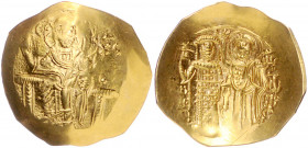 BYZANTINISCHES REICH, Johannes III. Vatatzes, 1222-1254, AV Hyperpyron, Magnesia. Christus thronend, r. über Thron Punkt. Rs.Stehender Kaiser wird von...