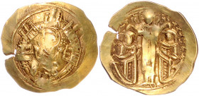 BYZANTINISCHES REICH, Andronicus II. und Michael IX., 1295-1320, AV Hyperpyron, Konstantinopel. Büste der Jungfrau Maria vor Stadtmauern. Rs.Andronicu...