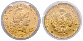 ARGENTINIEN, Republik, seit 1810, 5 Pesos 1883. -Mwst befreit-
GOLD, PCGS AU55
Frbg.14; KM 6