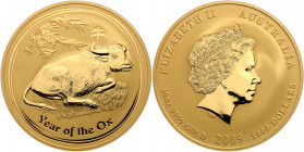 AUSTRALIEN, Elisabeth II., seit 1952, 1000 Dollars 2009. Lunar-Serie. Jahr des Ochsen (Year of the Ochs). 10 Oz. AU. -Mwst befreit-
GOLD, Orig.-Holzs...