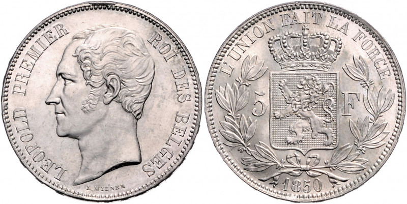 BELGISCHES KÖNIGREICH, Leopold I., 1831-1865, 5 Francs 1850.
Prachtex., st
KM ...