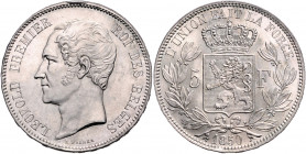 BELGISCHES KÖNIGREICH, Leopold I., 1831-1865, 5 Francs 1850.
Prachtex., st
KM 17