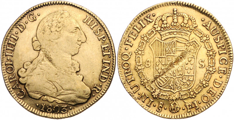 *CHILE, Karl IV., 1788-1808, 8 Escudos 1803 FJ, S, Santiago.
GOLD, Rs.Sf., ss
...