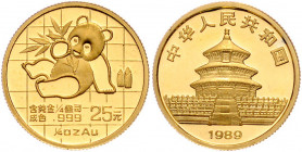 CHINA, Volksrepublik, seit 1949, 25 Yuan 1989, Panda. Small Date. -Mwst befreit-
GOLD, st
PAN-97A