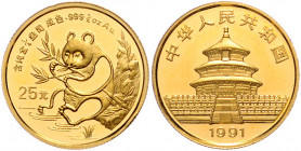 CHINA, Volksrepublik, seit 1949, 25 Yuan 1991, Panda. 1/4 Oz. -Mwst befreit-
GOLD, st