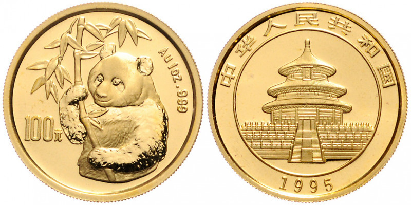 CHINA, Volksrepublik, seit 1949, 100 Yuan 1995, Panda. 1 Oz. -Mwst befreit-
GOL...