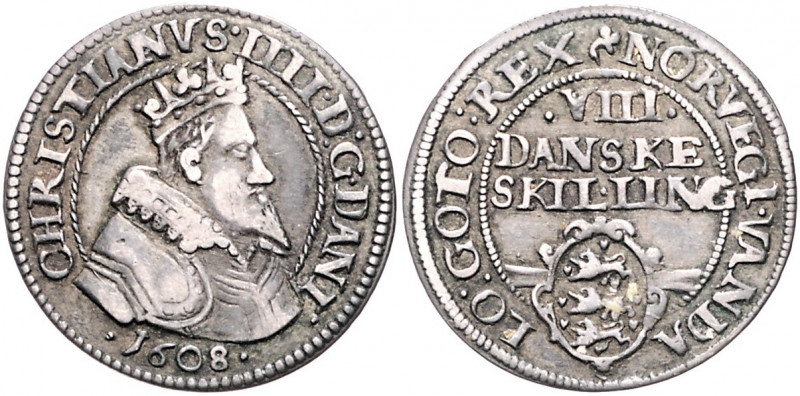 DÄNEMARK, Christian IV., 1588-1648, 8 Skilling 1608. 3,24g.
ss
Hede 93A; KM 32...