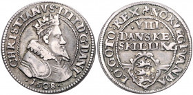 DÄNEMARK, Christian IV., 1588-1648, 8 Skilling 1608. 3,24g.
ss
Hede 93A; KM 32.3; Sieg 54.2