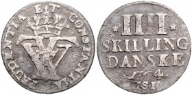 DÄNEMARK, Frederik V., 1746-1766, 4 Skilling 1764 HSK, Kopenhagen.
s/ss
Hede 39; KM C.6
