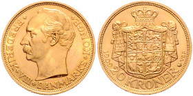 DÄNEMARK, Frederik VIII., 1906-1912, 20 Kronen 1909 VBP, Kopenhagen. -Mwst befreit-
GOLD, vz
KM 810