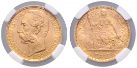 DÄNISCH-WESTINDIEN, Christian IX., 1863-1906, 20 Francs =4 Daler 1905-P GJ, Kopenhagen.
GOLD, NGC MS63
Frbg.2; Hede 30