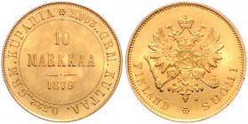 *FINNLAND, Alexander II. von Russland, 1855-1881, 10 Markkaa 1879 S.
GOLD, vz-st
KM 8; Frbg.4