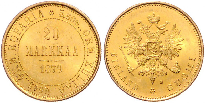 FINNLAND, Alexander II. von Russland, 1855-1881, 20 Markkaa 1879 S. -Mwst befrei...