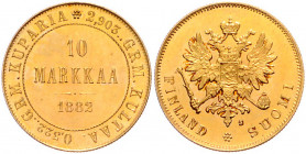*FINNLAND, Alexander III. von Russland, 1881-1894, 10 Markkaa 1882 S.
GOLD, vz-st
KM 8.2