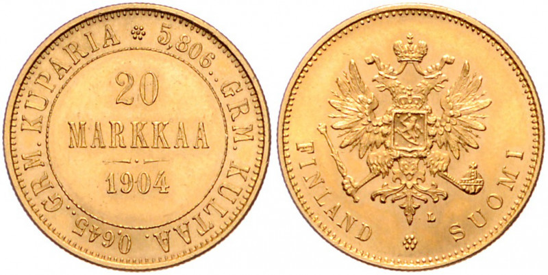 FINNLAND, Nikolaus II. von Russland, 1894-1917, 20 Markkaa 1904 S. -Mwst befreit...