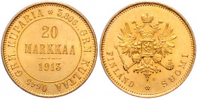 FINNLAND, Nikolaus II. von Russland, 1894-1917, 20 Markkaa 1913 S. 6,44g. -Mwst befreit-
GOLD, st
KM 9