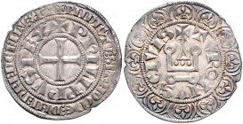 FRANKREICH, Philipp IV., der Schöne, 1285-1314, Gros Tournois o.J. PHILIPPUS REX um Kreuz. Rs.Im Kranz von 12 Lilien das Chatel Tournois, TVRONVS CIVI...