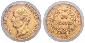 FRANKREICH, Napoleon als Konsul, 1799-1804, 20 Francs AN12 (1803) A, Paris. -Mwst befreit-
GOLD, PCGS AU53
Gad.1020; Frbg.536
