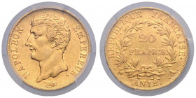 FRANKREICH, Napoleon als Konsul, 1799-1804, 20 Francs AN12 (1803) A, Paris. Empereur. -Mwst befreit-
GOLD, PCGS AU53
Gad.1021
