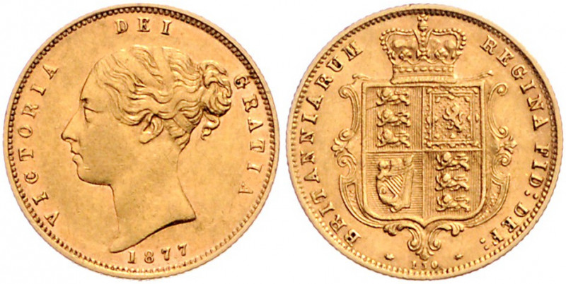 GROSSBRITANNIEN, Victoria, 1837-1901, 1/2 Sovereign 1877. 3,99g. -Mwst befreit-...