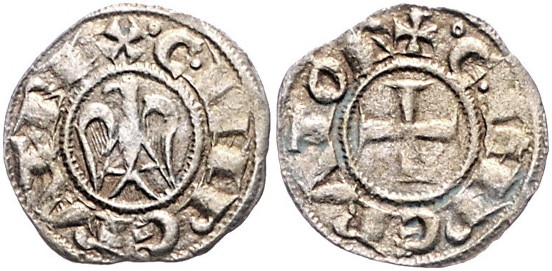 ITALIEN / SIZILIEN, Heinrich VI., 1190-1198, Denar (1194-96), Messina. Kreuz. Rs...