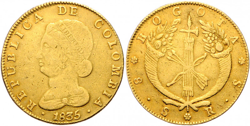 *KOLUMBIEN, Republik, 1821-1837, 8 Escudos 1835 RS, Bogota.
GOLD, ss
KM 82.1