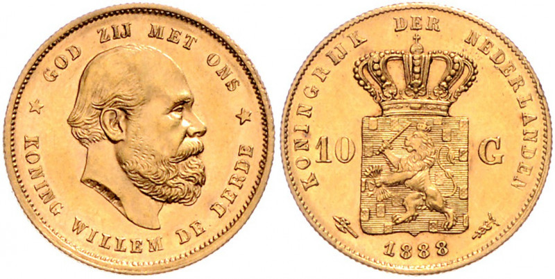 NIEDERLANDE, Willem III., 1849-1890, 10 Gulden 1888. -Mwst befreit-
GOLD, vz-st...