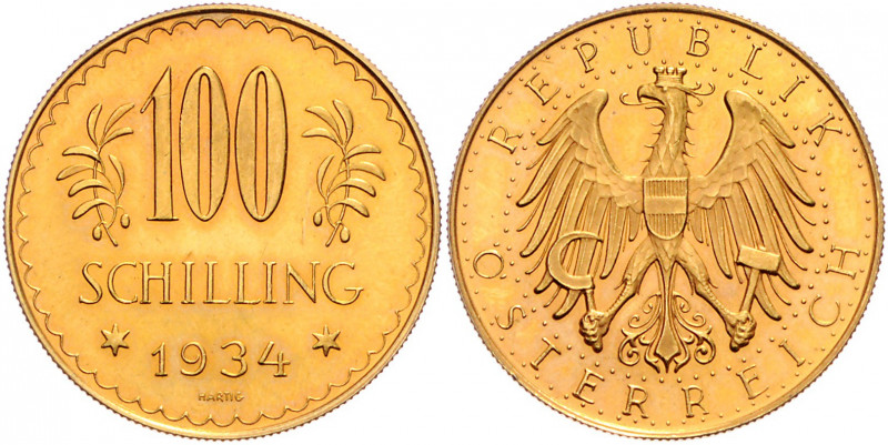 ÖSTERREICH, Erste Republik, 1918-1938, 100 Schilling 1934. -Mwst befreit-
GOLD,...