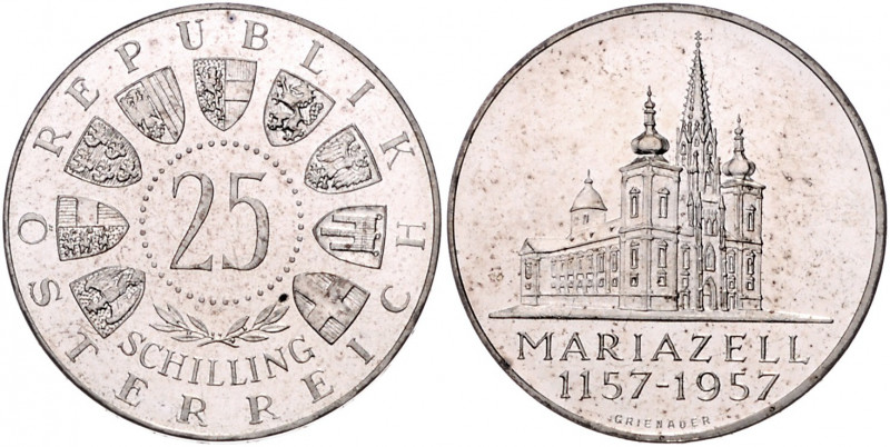 ÖSTERREICH, Zweite Republik, seit 1945, 25 Schilling 1957. 800 J. Mariazell.
PP...