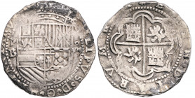 PERU, Philipp II., 1556-1598, 8 Reales o.J., P.B. Potosi. Rev.con cuadritos. PHILIPUS. 27,32g.
gut ausgeprägte Münze, ss
C.-C.3740