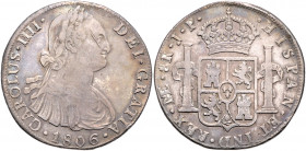 PERU, Carlos IV., 1788-1808, 8 Reales 1806 JP, Lima.
kl.Kr., ss+
KM 97