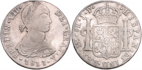 PERU, Ferdinand VII., 1808-1822, 8 Reales 1811 JP, Lima.
min.Fassungsspur a.Rd.(?), ss
KM 106.2