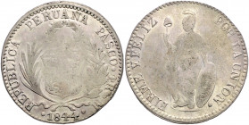 PERU, Republik, seit 1821, 4 Reales 1844 M. PASCO.
übl.prägeschw. i.d. Mitte, f.ss
KM 151.6
