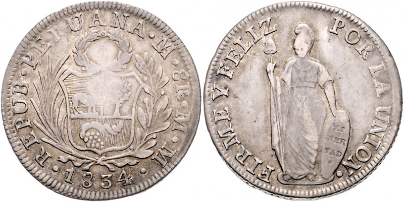 PERU, Republik, seit 1821, 8 Reales 1834 MM, Lima.
ss+
KM 142.3