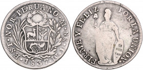 PERU, Republik, seit 1821, 8 Reales 1837 TM, Lima. Nord-Peru.
f.ss/ss
KM 155