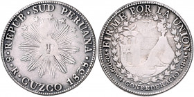 PERU, Republik, seit 1821, 8 Reales 1838 BA, Cuzco. Confederation. Republik Süd-Peru.
f.ss
KM 142.3