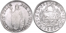 PERU, Republik, seit 1821, 8 Reales 1838 MB, Lima. Nord-Peru.
ss/ss+
KM 155