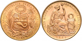 PERU, Republik, seit 1821, 100 Soles 1964, Lima. -Mwst befreit-
GOLD, vz-st
Frbg.78; KM 231