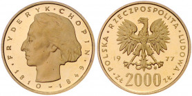 *POLEN, Volksrepublik, 1952-1989, 2000 Zlotych 1977. Fryderyk Chopin. 8g. Aufl. 4000 Ex.
GOLD, PP
KM Y.90; Frbg.119