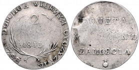 POLEN / ZAMOSC, Stadt, 2 Zloty 1813, flammende Bombe. Belagerungsgeld. 7,88g. Geprägt während der russischen Belagerung in den Napoleonischen Kriegen....
