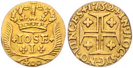PORTUGAL, Joseph I., 1750-1777, 400 Reis (Pinto) 1752, Lissabon. 0,92g.
GOLD, ss
KM 248