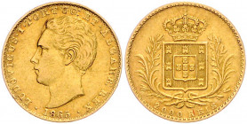 PORTUGAL, Ludwig I., 1861-1889, 2000 Reis 1865. 3,50g.
GOLD, ss-vz
Frbg.154; KM 518